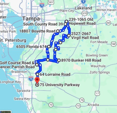 Map preview of the Balm Boyette Keysville Tail of the Gecko motorcycle ride