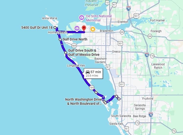 Map preview of the Longboat Key motorcycle ride